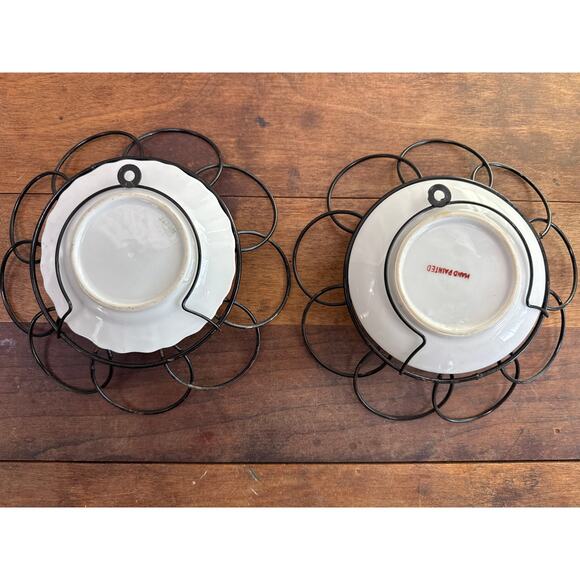 Wire Frame Vintage Decorative Plates . Ash Tray . Wall Decor Japan Hand Painted - Picture 6 of 10